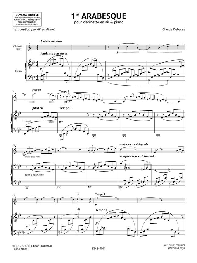 Arabesque n° 1 - transcription pour clarinette en sib & piano - klarinet a klavír